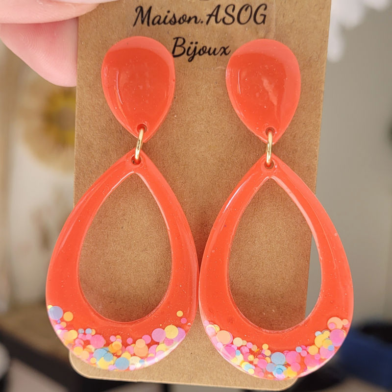 Boucles d'oreilles Sophia Rouge tendre paillette multicolore