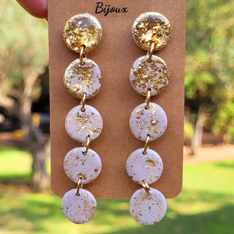 Boucles d'oreilles Tina aux 5 pastilles dégradées doré et blanc