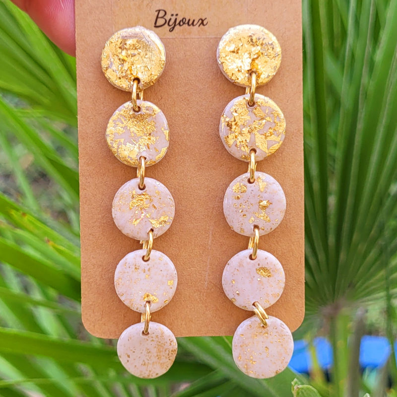 Boucles d'oreilles Tina aux 5 pastilles dégradées doré et blanc