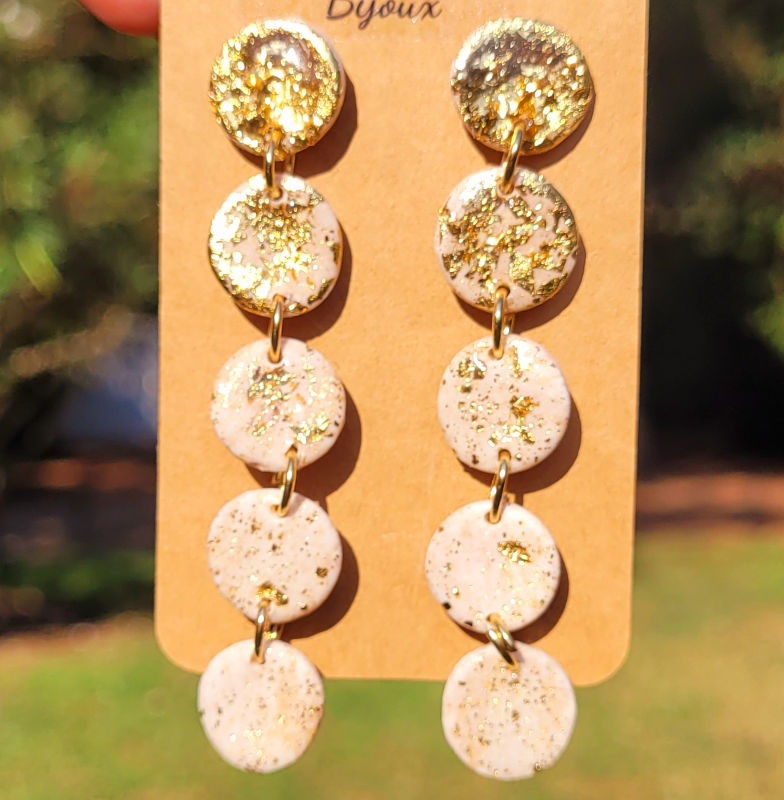 Boucles d'oreilles Tina aux 5 pastilles dégradées doré et blanc