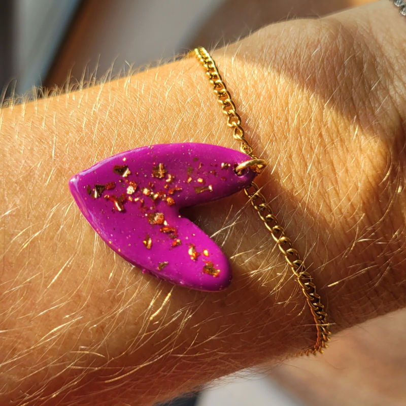 Bracelet Love chaine dorée violine pailleté rosé cuivré