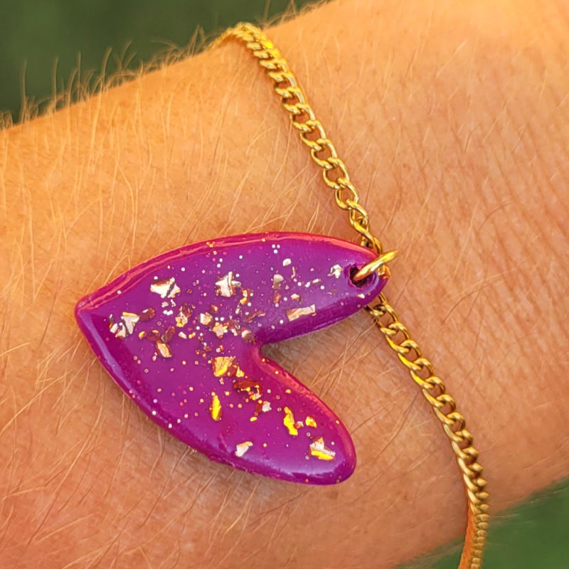 Bracelet Love chaine dorée violine pailleté rosé cuivré