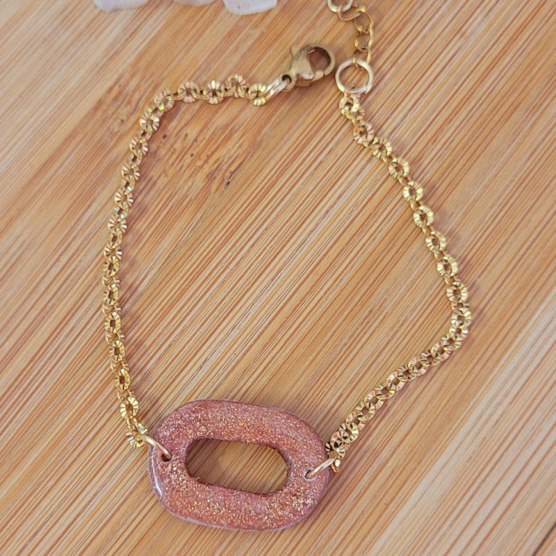 Bracelet chaîne dorée texturée Mia pailleté rosé cuivré