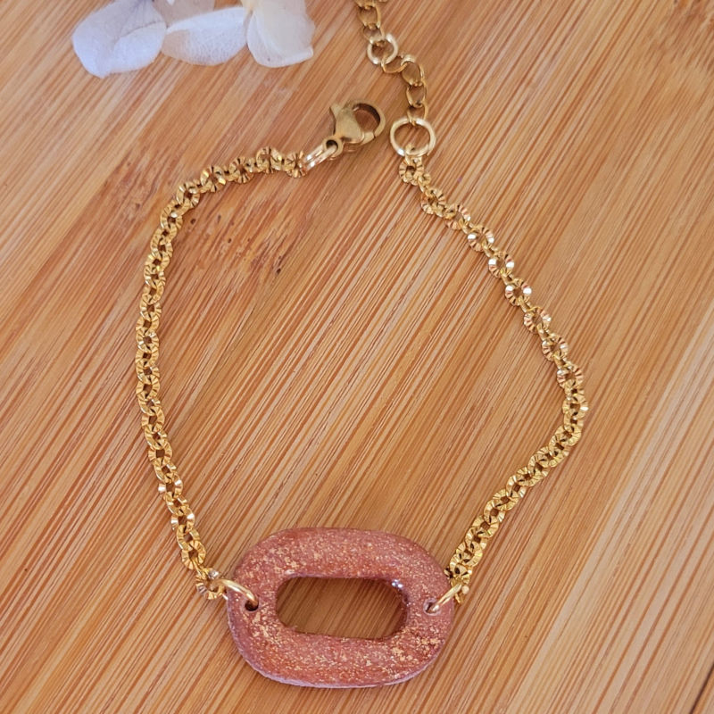 Bracelet chaîne dorée texturée Mia pailleté rosé cuivré