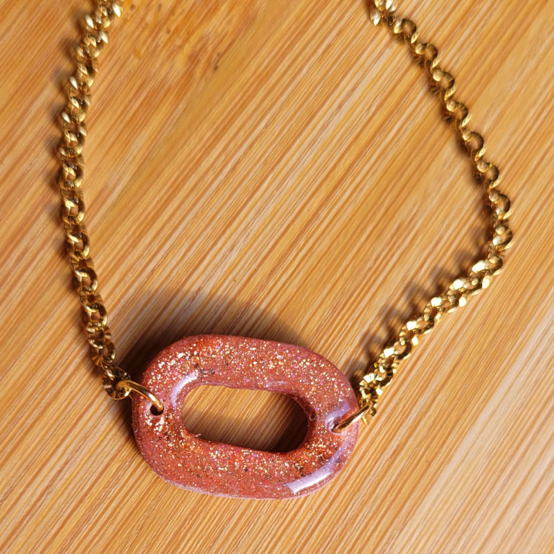 Bracelet chaîne dorée texturée Mia pailleté rosé cuivré