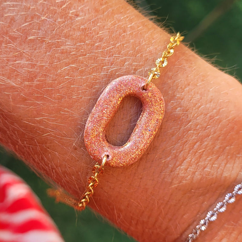 Bracelet chaîne dorée texturée Mia pailleté rosé cuivré