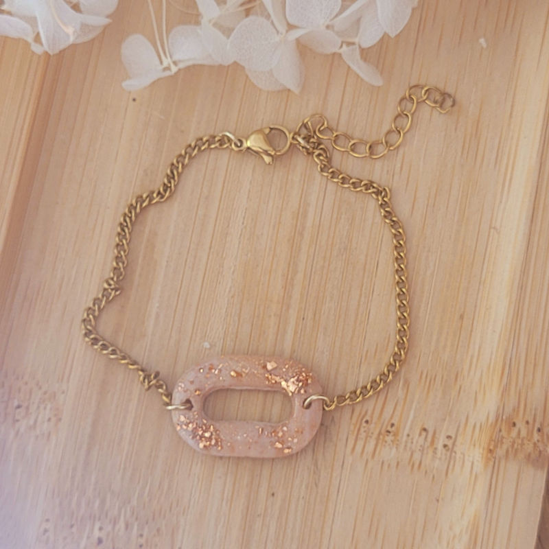Bracelet chaîne doré Mia beige rosé feuille d'or rosé cuivré