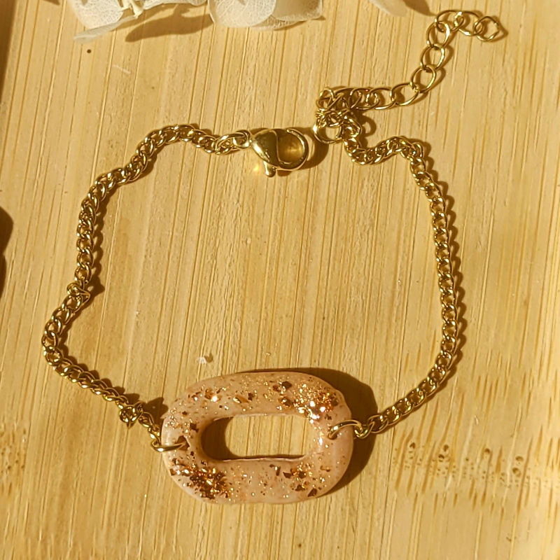 Bracelet chaîne doré Mia beige rosé feuille d'or rosé cuivré