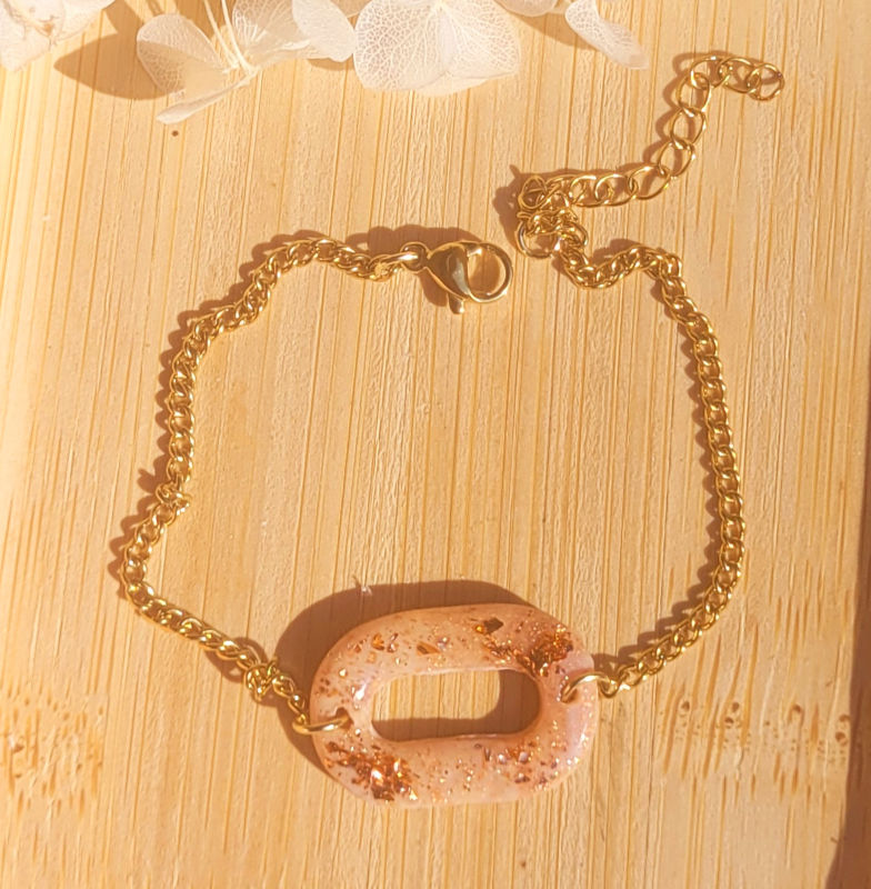 Bracelet chaîne doré Mia beige rosé feuille d'or rosé cuivré
