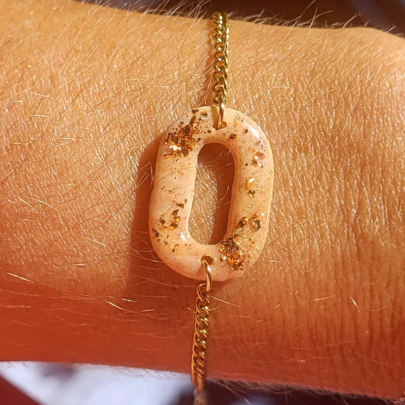 Bracelet chaîne doré Mia beige rosé feuille d'or rosé cuivré