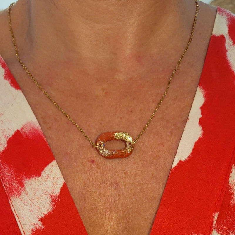 Collier Mia terracotta pailletée doré