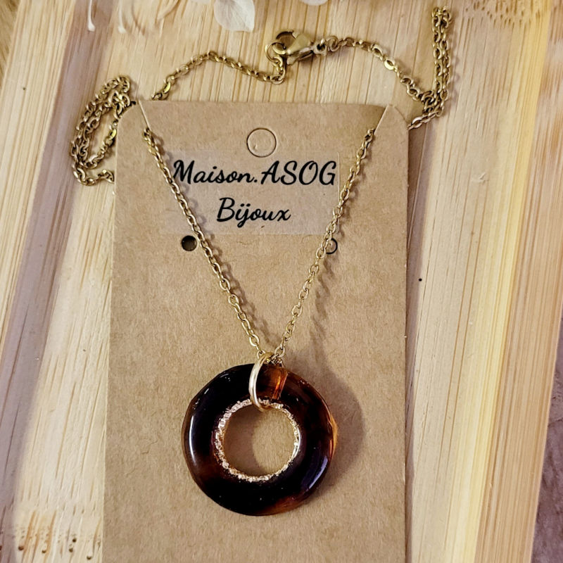 Collier chaîne dorée pampille Anora tortoise marron caramel