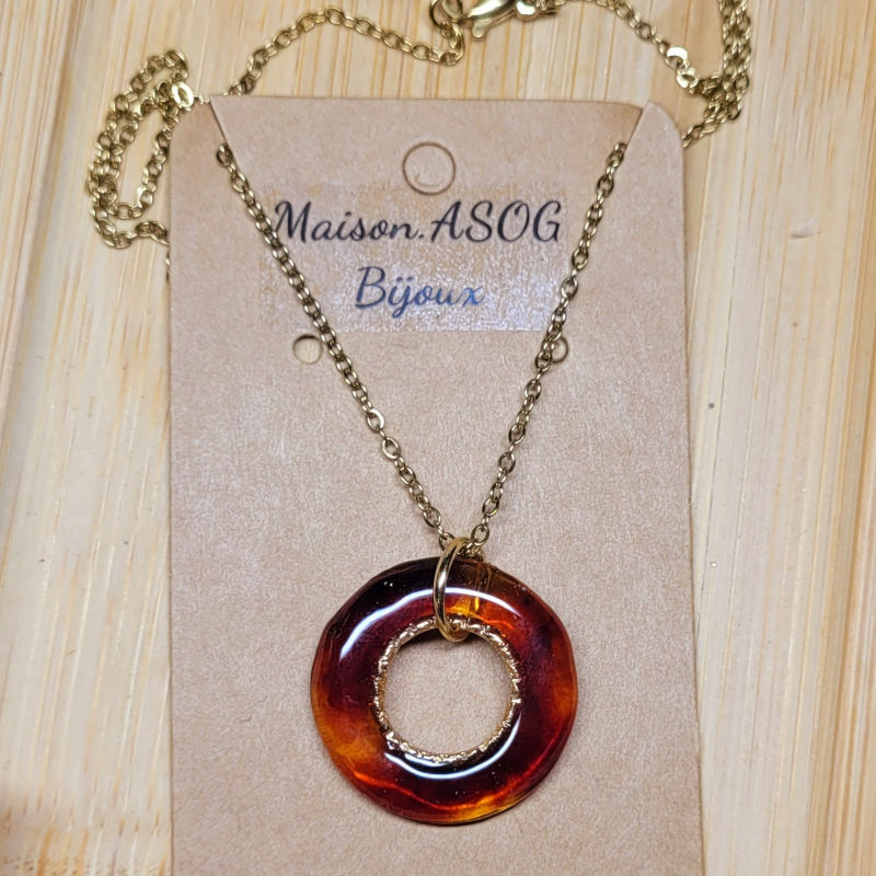 Collier chaîne dorée pampille Anora tortoise marron caramel