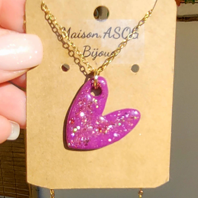 Collier Love chaine dorée violine pailleté rosé cuivré
