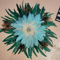 Jujuhat "Jungle Paon" en plume vert royal vert eau blanc et plume naturelle de paon