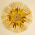 Suspension "Soleil Bohême" en raphia naturel plume jaune beige et doré